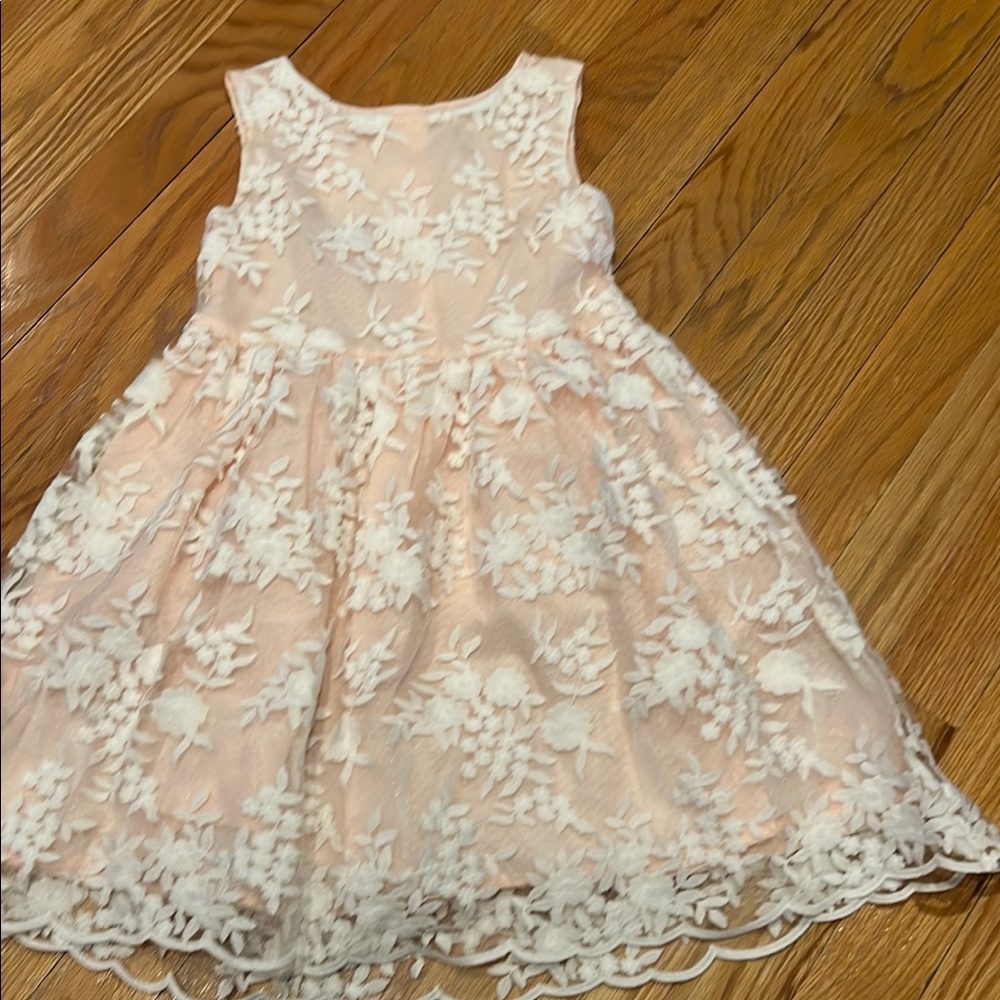 Floral Lace Kids Dress in Pink and White